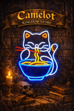 Cartel de Neón de Ramen Cat