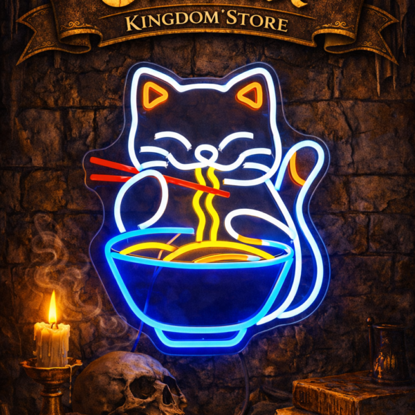Cartel de Neón de Ramen Cat